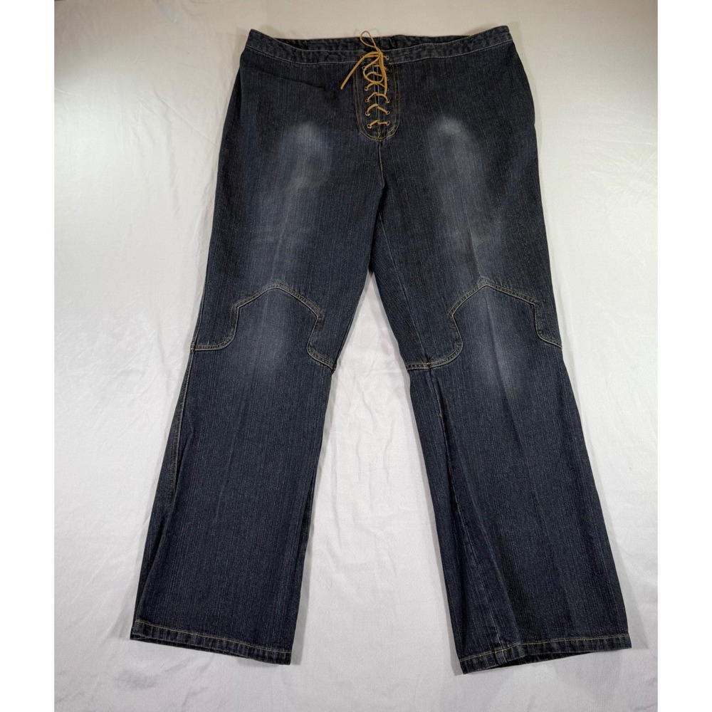 Vintage Y2K Clio II Womens 20 Dark Wash Lace Up Denim Jeans Western Bootcut - Picture 1 of 10
